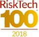 An award logo recognising Lacima as one of the top 100 companies in Risk Tech's 2018 rankings. The award is testament to Lacima's excellence in energy risk and analytics.