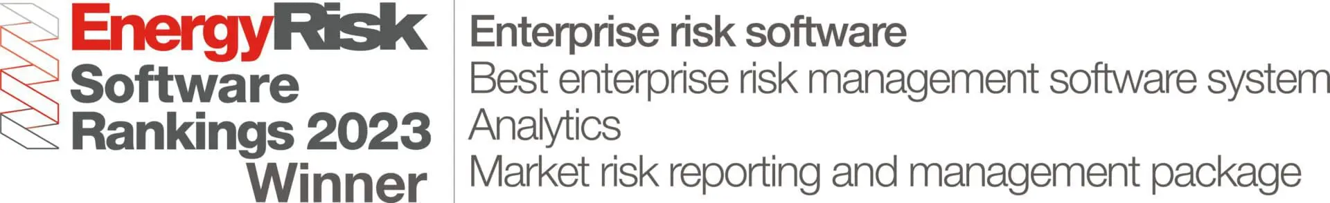 Energy Risk Awards 2023 - Lacima ranks #1 eleven years in a row! 1 Energy Risk Software Rankings 2023 award logo - Winner: Enterprise risk software; Best enterprise risk management software system; Analytics; and Market risk reporting and management package
