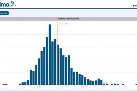 Portfolio Valuation Distribution Dashboard. Executive dashboard showing the probability distribution of portfolio valuation outcomes with the mean portfolio value highlighted.